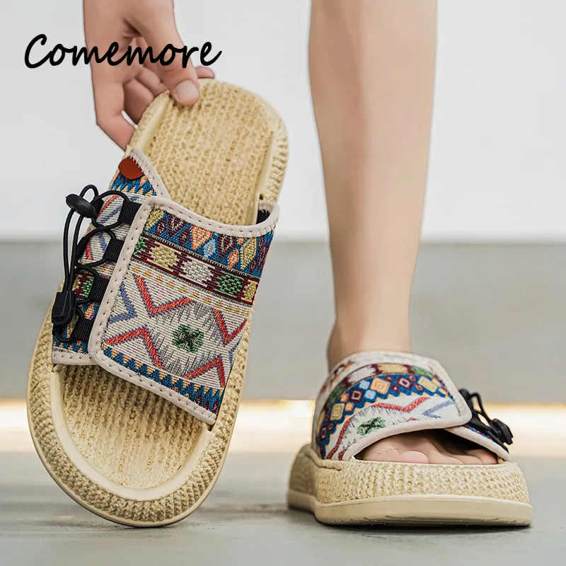 Comemore Bohemia Men's Indoor Outdoor Slippers Soft Thick-soled Fashion Flip Flops Beach Vacation Leisure Male Shoes Sandals