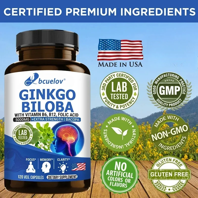 Ginkgo Leaf Capsules - Helps Enhance Memory, Learning, Thinking, Concentration, Improves Mood and Supports A Healthy Brain