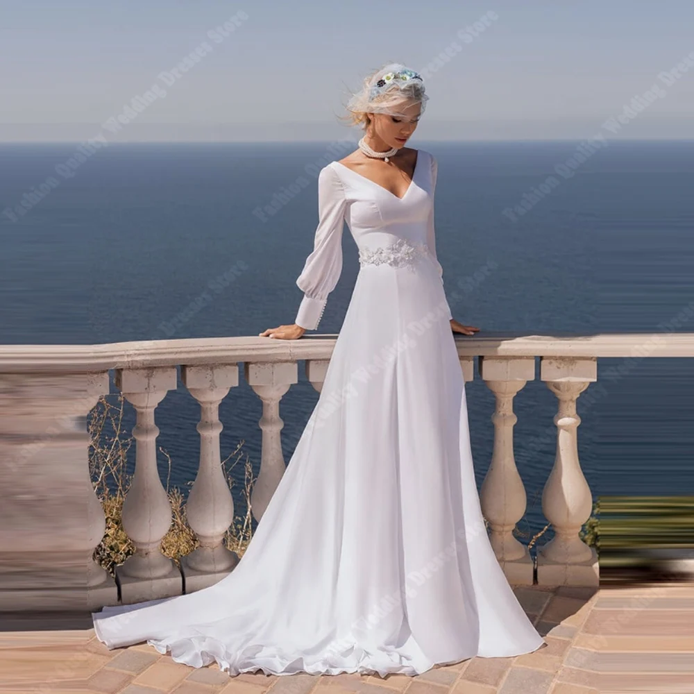 

2025 Elegant Long Sleeves Wedding Dresses For Women Vintage A-Line Bridal Gowns Engagement Banquet Vestidos De Novias Customized