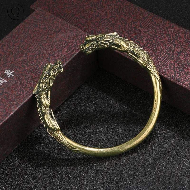 Vintage Brass Beast lizard Bracelet Dragon Scale Pattern Locomotive Trendy Punk Cuff Bracelet Jewelry Pure Copper Dragon Head