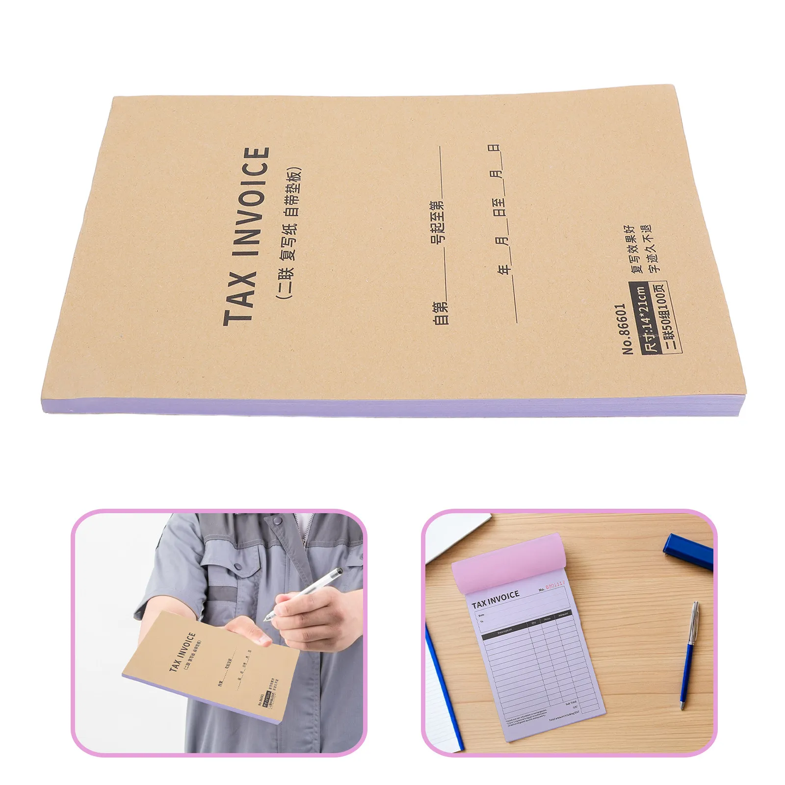 Libro de Facturas Comerciales de 2 Partes en Inglés, Factura Fiscal de 100 Páginas, Formularios de Pedidos, Control de Pedidos de Compra para Pequeñas Empresas