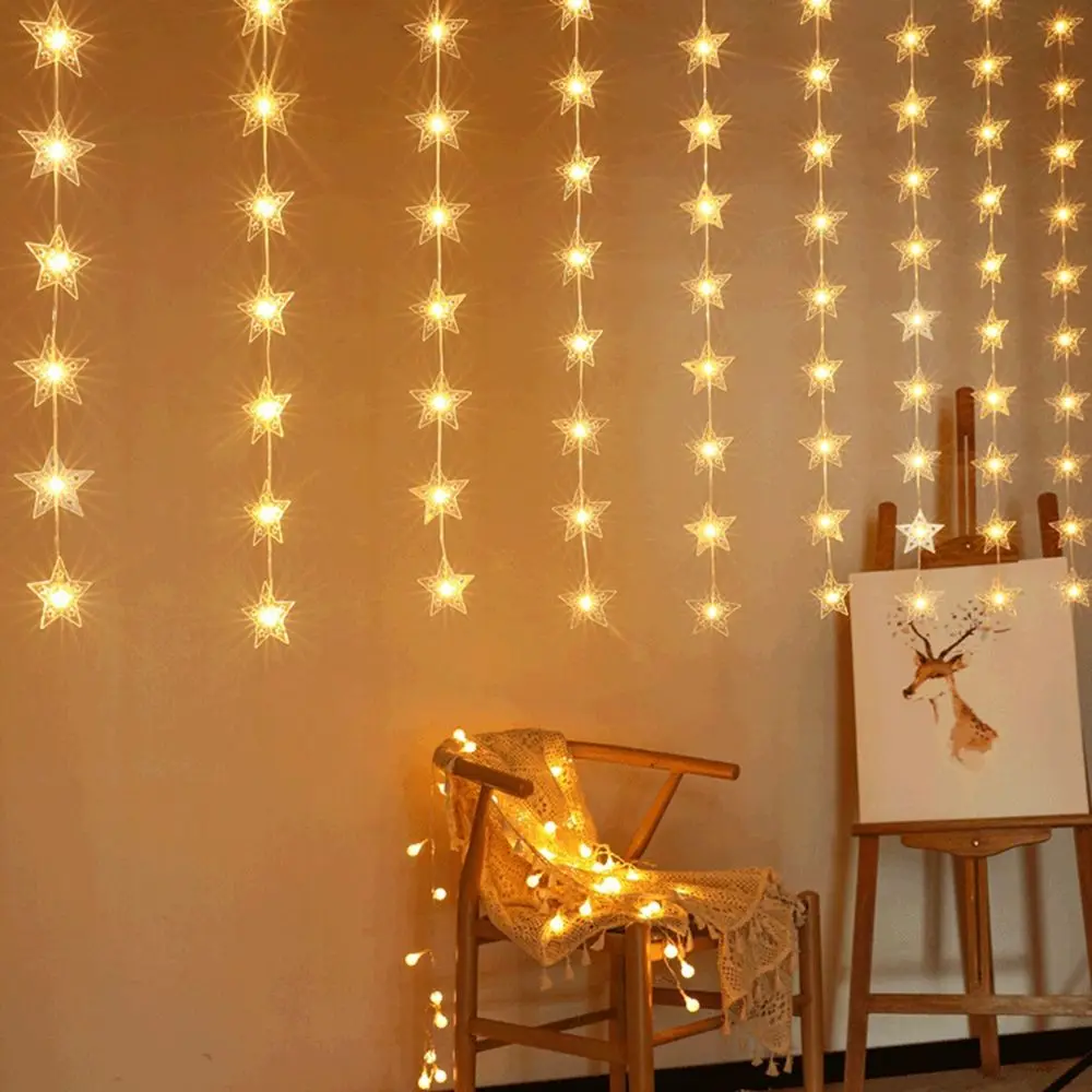 

Star Hanging Type Room Layout for Home, Wedding, Party Window Decor LED Star Lamp Curtain String Lights Xmas Lighting