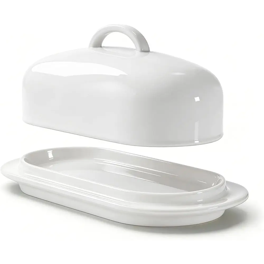 

6 White Small Butter Dish with Easy-Lit Lid, Safe for Microwave and Dishwasher, Ideal for Countertop or Tray
