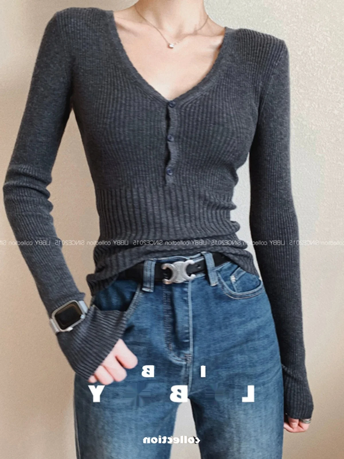 

2024 Fashion Women Sweater New Korea Elegant Buttons Solid Color Sweaters Pullovers Jumper Autumn Winter Korean Style B38