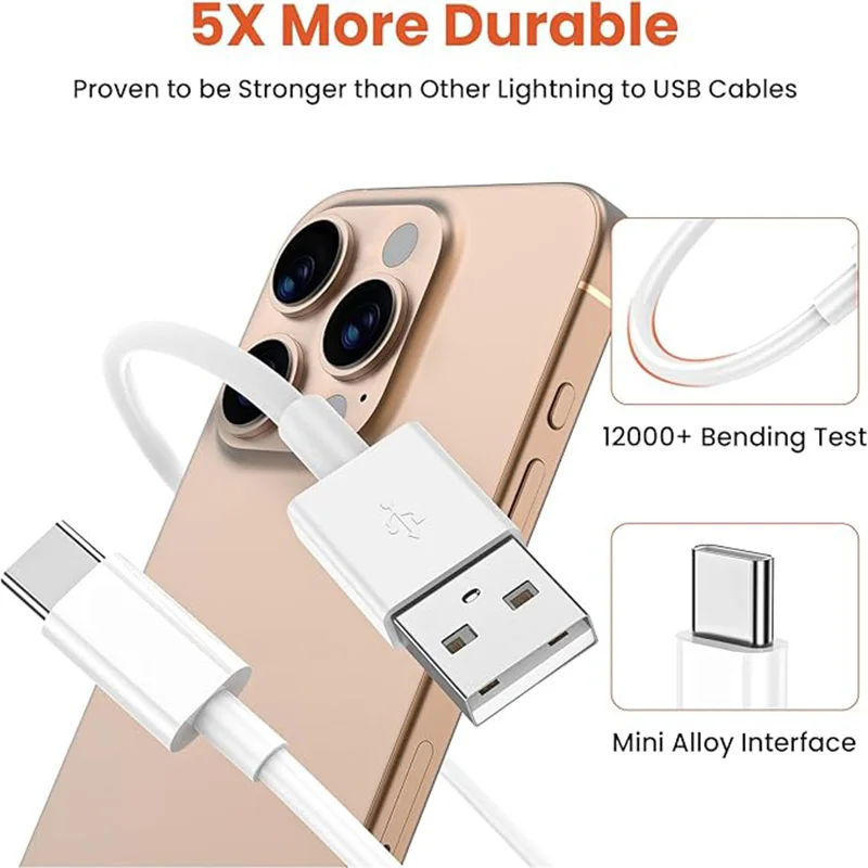 كابل Carplay USB C من النوع C لهاتف Iphone 17 16 15 Pro Max Macbook Ipad Samsung Huawei Xiaomi USB-A سلك شحن سريع 4 عبوات 1 متر + 2 متر