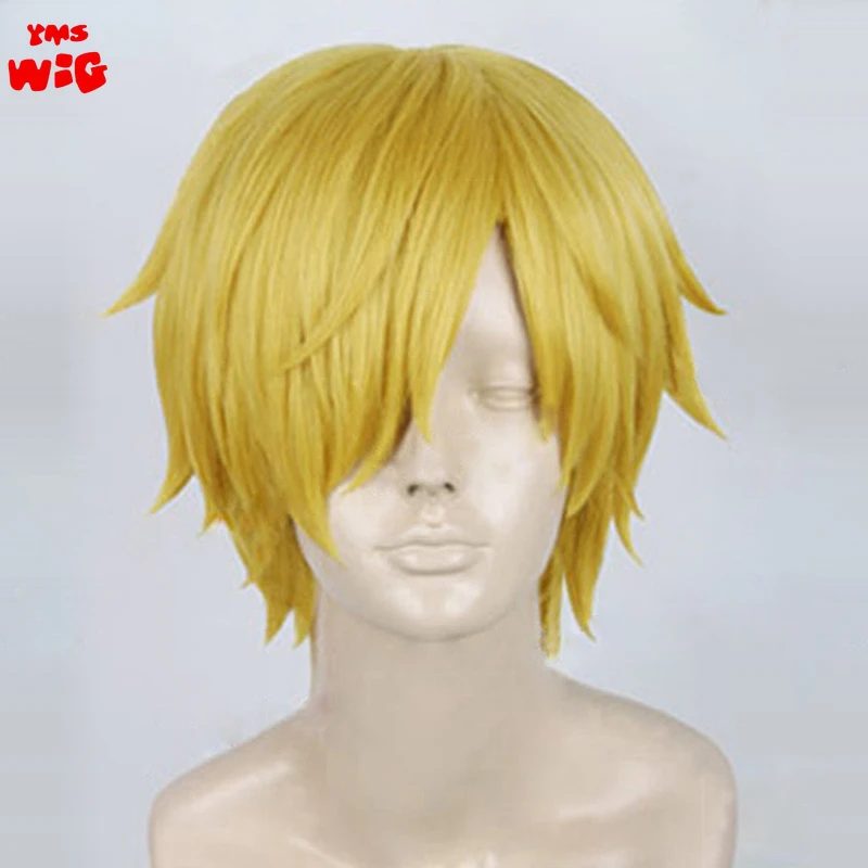 Sanji peruca reta curta e boné, perucas de cabelo sintético resistente ao calor, amarelo dourado, anime cosplay, alta qualidade, SW-206, T0755