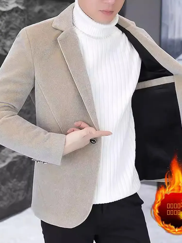 

Мужское утепленное шерстяное пальто-смокинг на одной пуговице, однотонное, с длинными рукавами, для делового повседневного стиля, зимнее, теплое