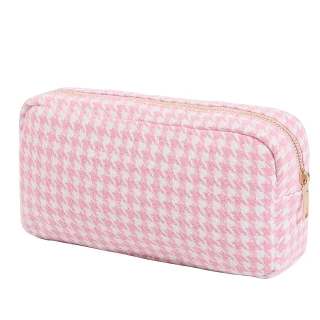 Customize DIY Letters Patch Heart Pearl Rhinestone polyester Durable Pouch Makeup Case  Travel Cosmetic Bag