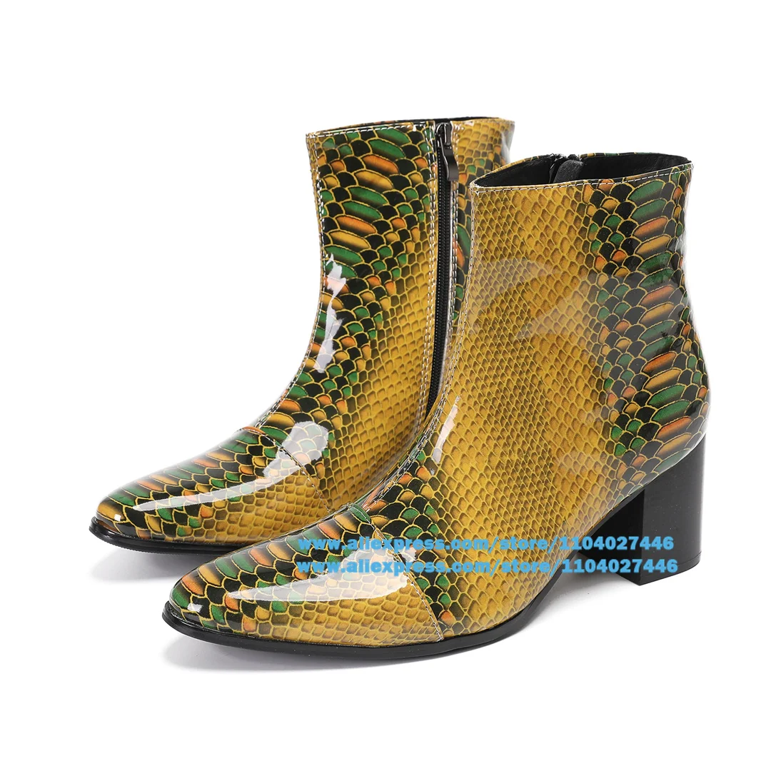 Bottines montantes en cuir coloré pour hommes, bottes multicolores, jaune citron, fermeture à glissière latérale, marque de luxe britannique, tendance faite à la main