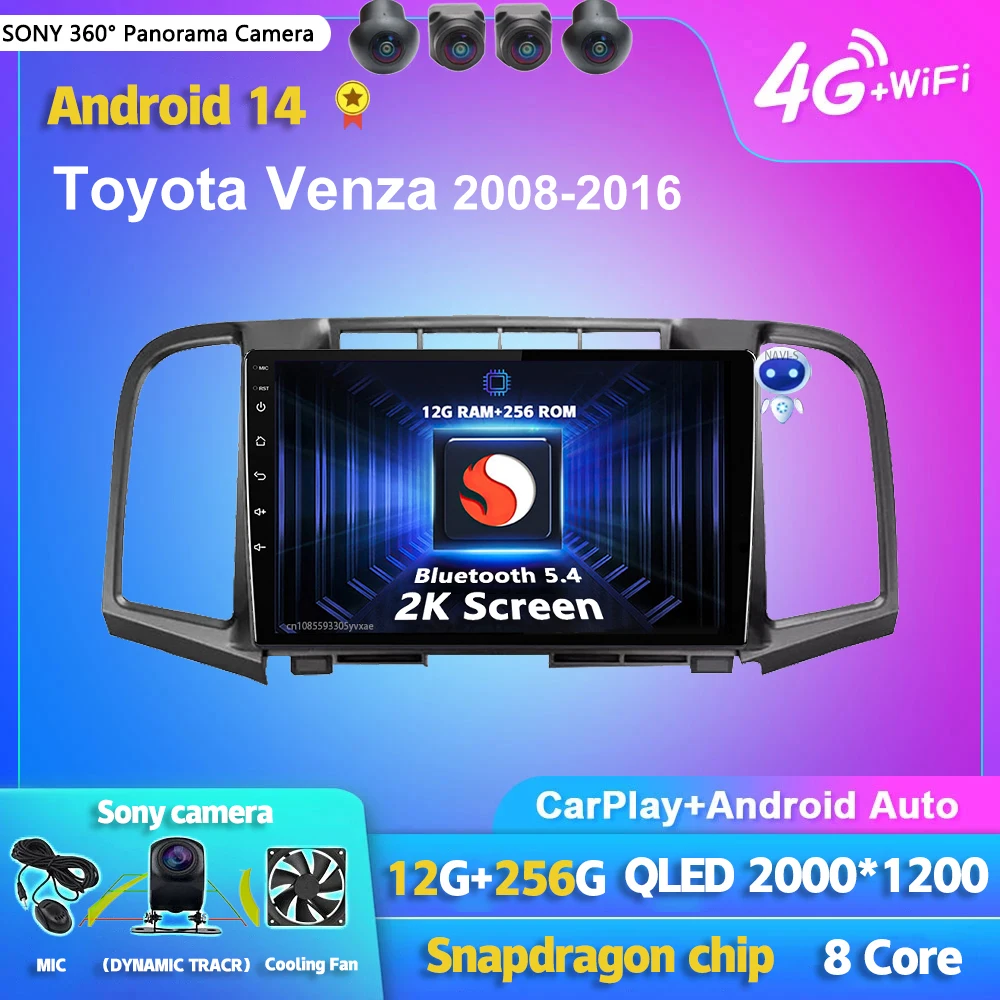 

Android 14 Carplay Auto 2K Screen Car Radio Multimedia Player For Toyota Venza 2008 - 2016 Autoradio GPS Stereo 2 din Head Unit