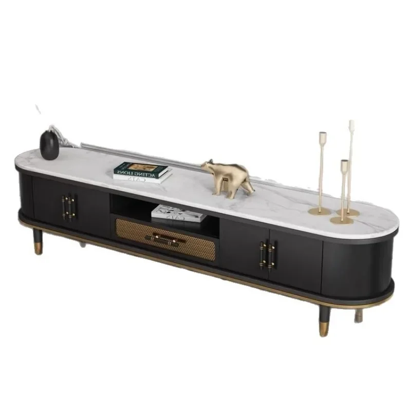 Nordic light luxury rock plate coffee table combination small apartment living room round coffee table light luxury office TV