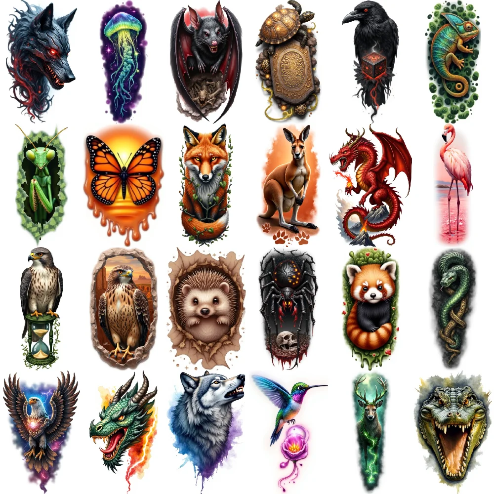 9 pièces tatouage temporaire faucon Portrait coloré réalisme colibri tatouage faucon horloge tatouages temporaires réalistes pour hommes bras