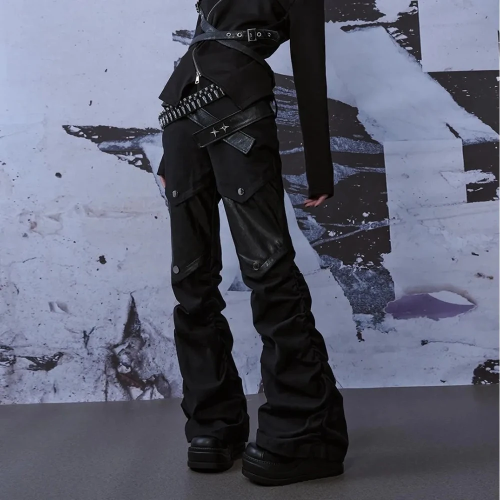 

2026 Spring New Men's Patchwork Flared Trousers American Retro Fashion Trendy High Street Loose Casual Niche Men's Bottoms