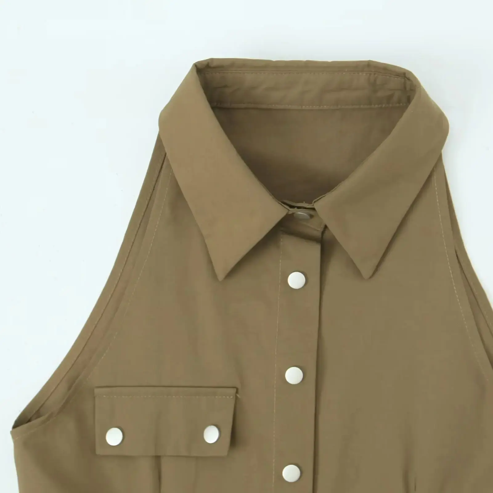 2024 American Retro Army Green Lapel Sleeveless Safari Dress Women With Buckle Belt Slim Waist A line Mini Party Robe
