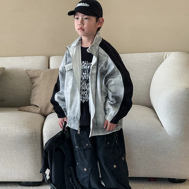 Boys Jacket 2025 Spring Autumn Korean Style Stand Collar Cool
