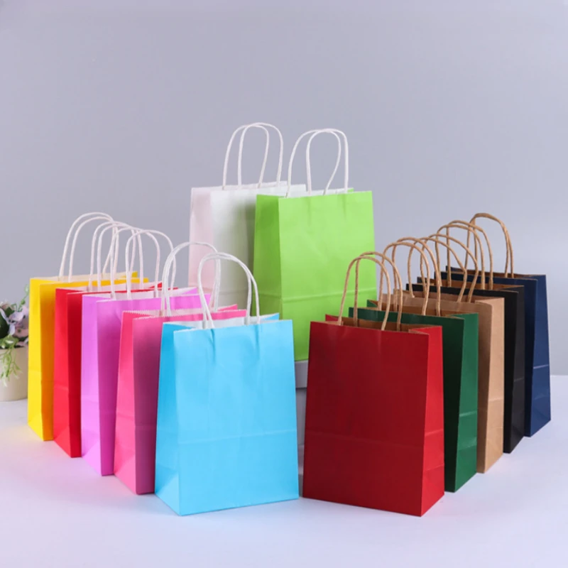 10pcs Kraft Paper Gift Bags With Handles Shopping Carry Craft Brown White Bag DIY Bag Party Christmas Supplies