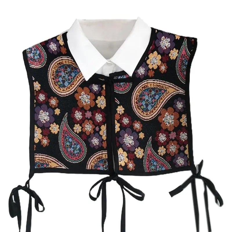 39BD Frauen Chinesischen Stil Stickerei Halb Top Schal Vintage Flroal Cheongsam Gefälschte Kragen Spitze-Up Dekorative Hals – Detail 9