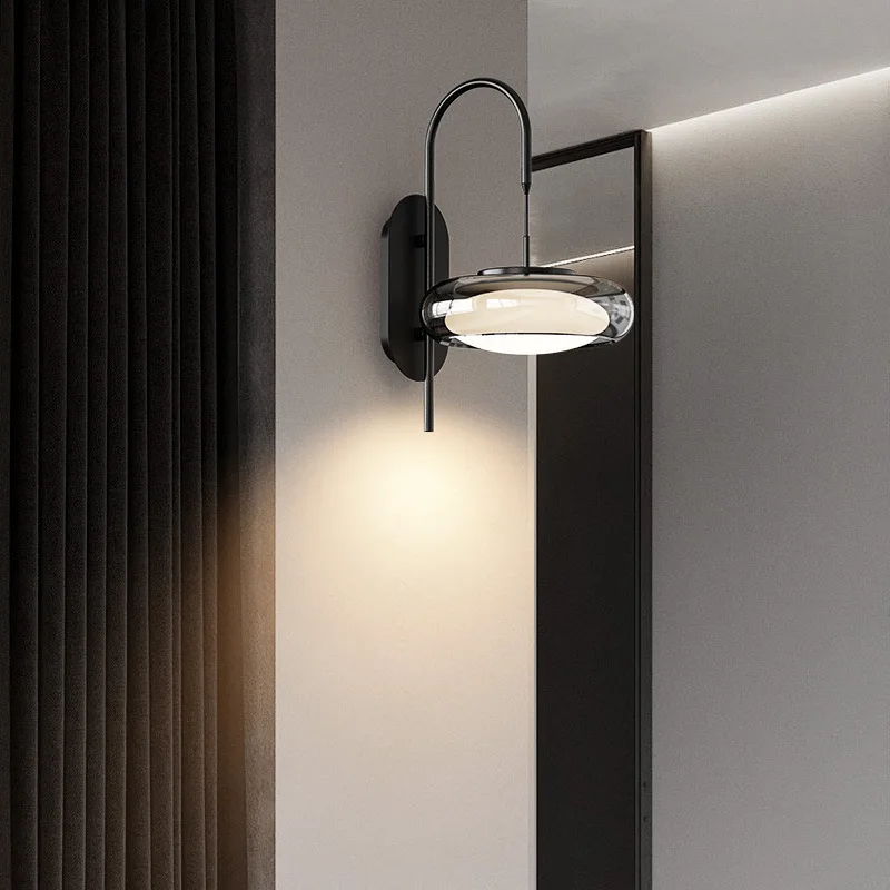 Lámparas de pared negras minimalistas italianas para sala de estar, luz de cristal creativa moderna, luces de noche de ambiente para pasillo de entrada y dormitorio