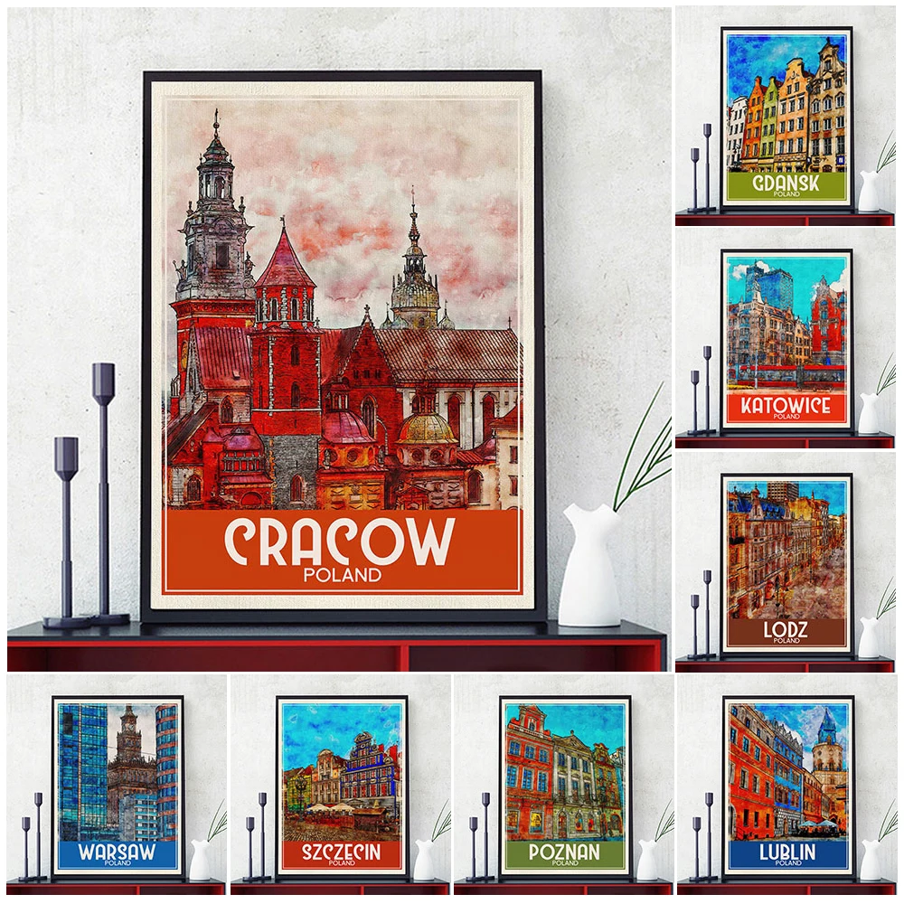 Warsaw,Wroclaw,Lublin,Szczecin,Katowice Urban Architectural Landscape Art Print Poland City Travel Scenery Wall Art Print Decor