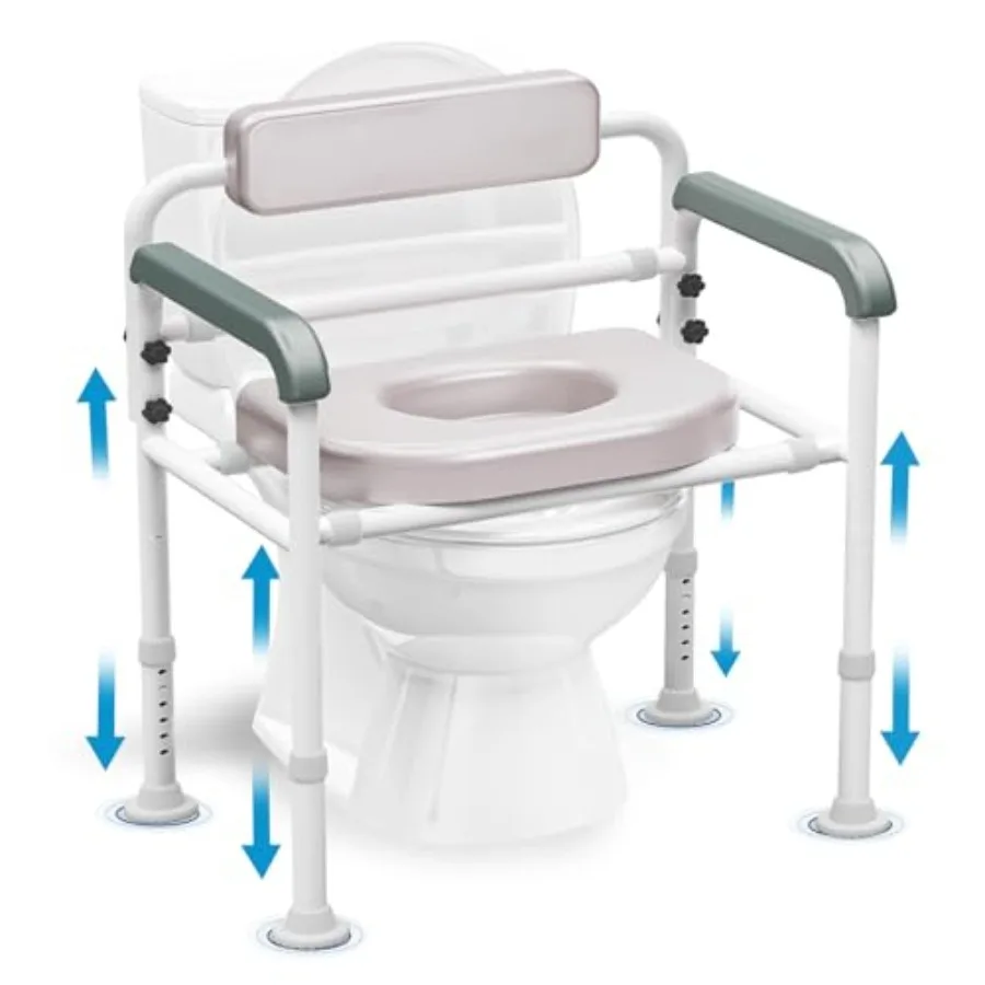

Extra-Wide 3-in-1 Adjustable Toilet Seat Riser with Premium Padded Seat and Support Rails Ultra-Stable Elevated Commode and Sho