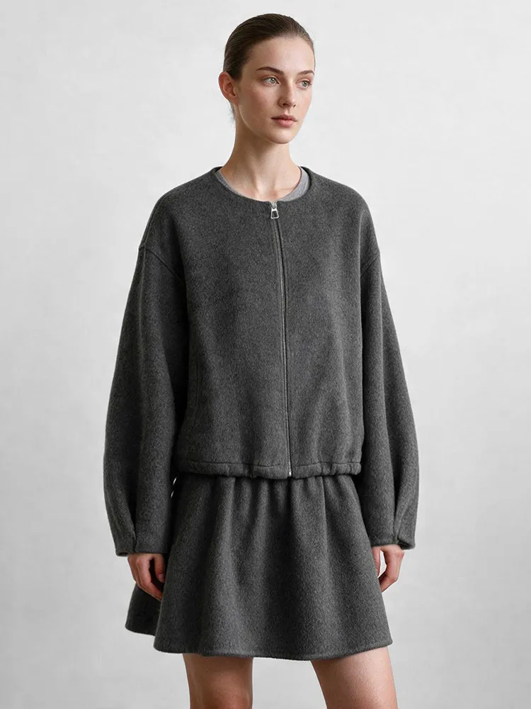 Amii Women's Double-Faced Wool 2 Piece Set Crew Neck A-Line Skirt Casual Commuter Winter 2026 Women's Matching Sets 12624096