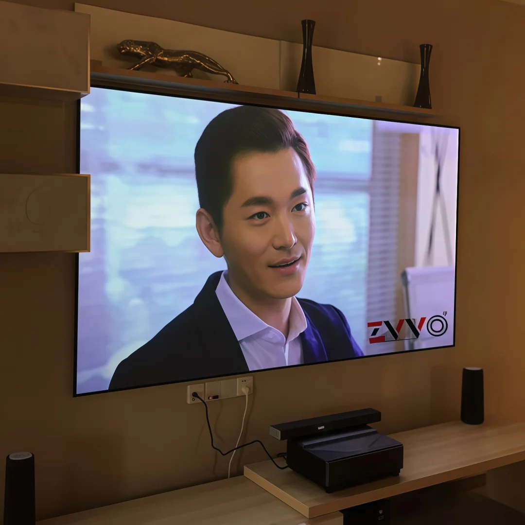 120 Inci 16:9 8K Kualitas Tinggi Ultra Short Throw Anti-Light UST ALR Fresnel Layar Proyektor Bingkai Tetap Fleksibel