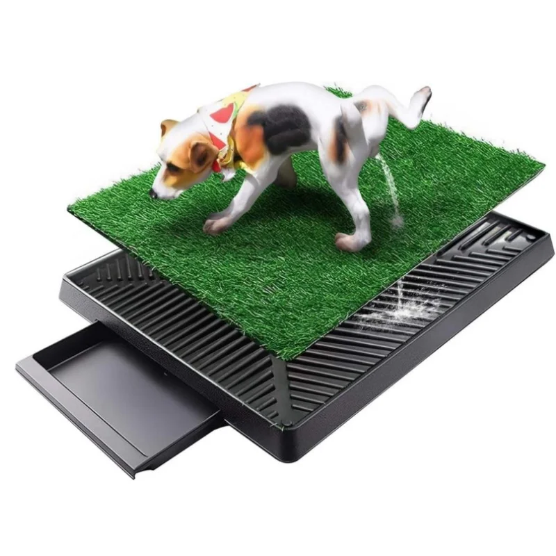 Large Dog Grass Pad Artificial Grass Mats Training Grass Washable Pee Pad with Tray Box for Indoor Outdoor Dog Toilet