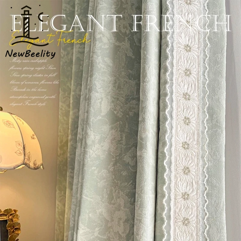 

Light Green French American Style Romantic Jacquard Chenille Thickened Blackout Curtains for Living Room Bedroom Dining Drapes