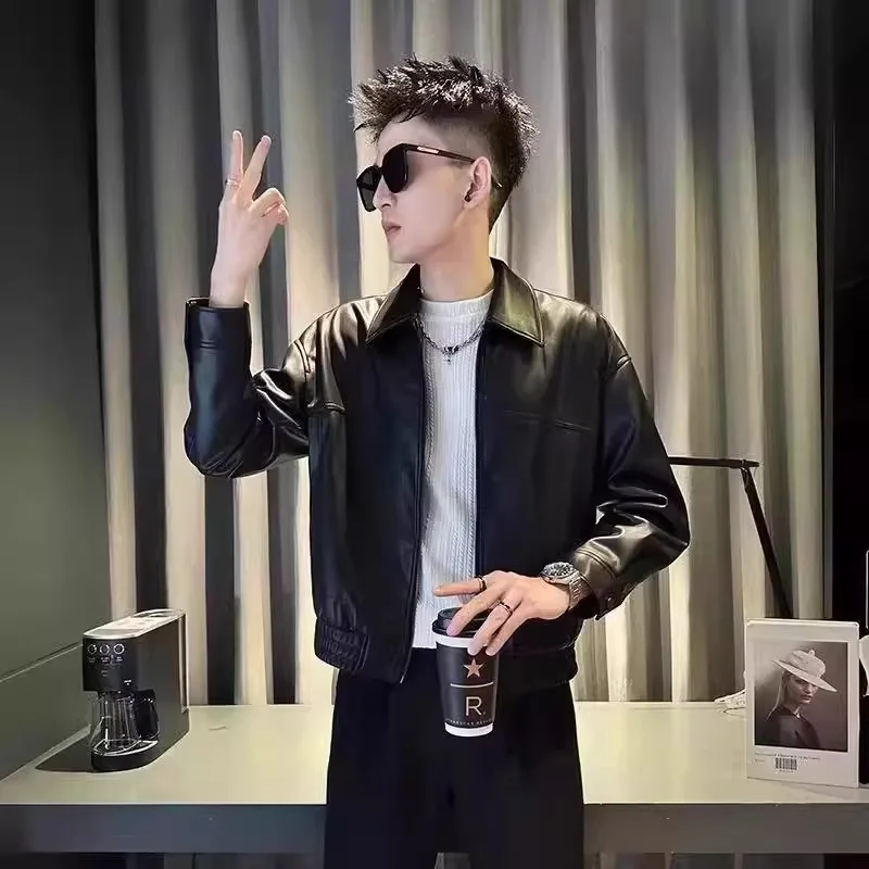 

Мужская куртка из искусственной кожи, повседневная одежда, весна-осень, новая мода, глянцевая застежка-молния, длинный све, молодежный витали, ветер