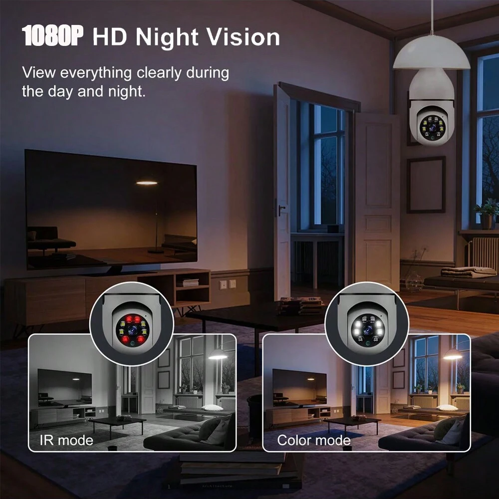 E27 2.4GWiFi IP كاميرا لمبة كام مراقبة الطفل اللاسلكية AI تتبع الأمن مراقبة الفيديو كاميرا الحيوانات الأليفة 360 ° شاهد كشف الحركة #4