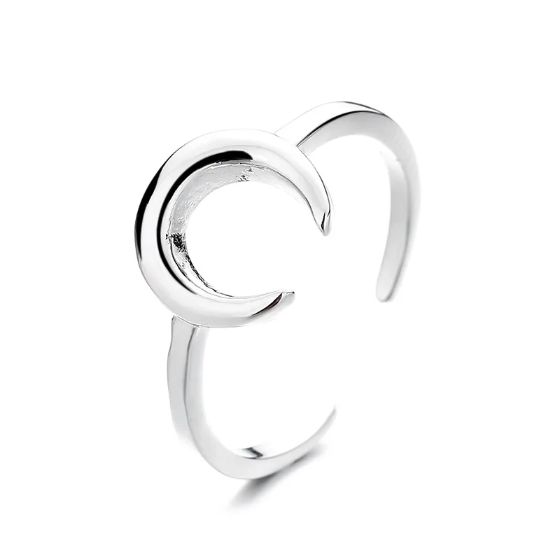 Women's Simple Silver Moon Ring, Fashion Party Accessory