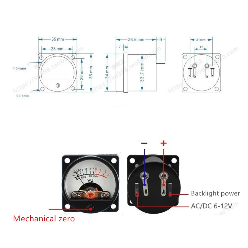 35mm White VU Meter Head Level Meter With Warm Yellow LED Backlight For DIY Tube Amplifier