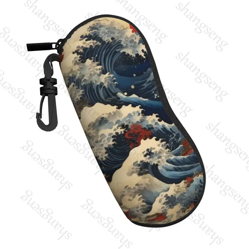 Wave Art Japan pattern Glasses Case Sunglasses Soft Case Ultra Light Portable Neoprene Zipper Portable zipper soft-shell