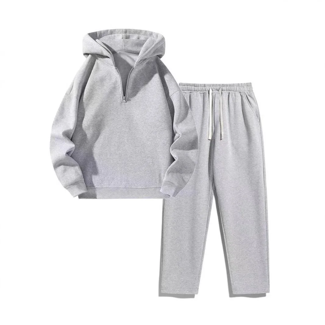 

2025 Autumn Winter New Casual Loose Half Zipper Hoodie for Women Fashion Women's Hooded Sweatshirt and Pants Two Piece Set