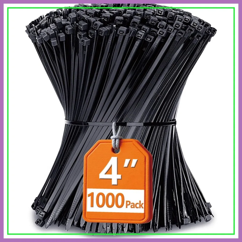 

4 Inch Zip Ties 1000 Pack, 18lb Tensile Strength, Black Cable Ties for Indoor Outdoor Use