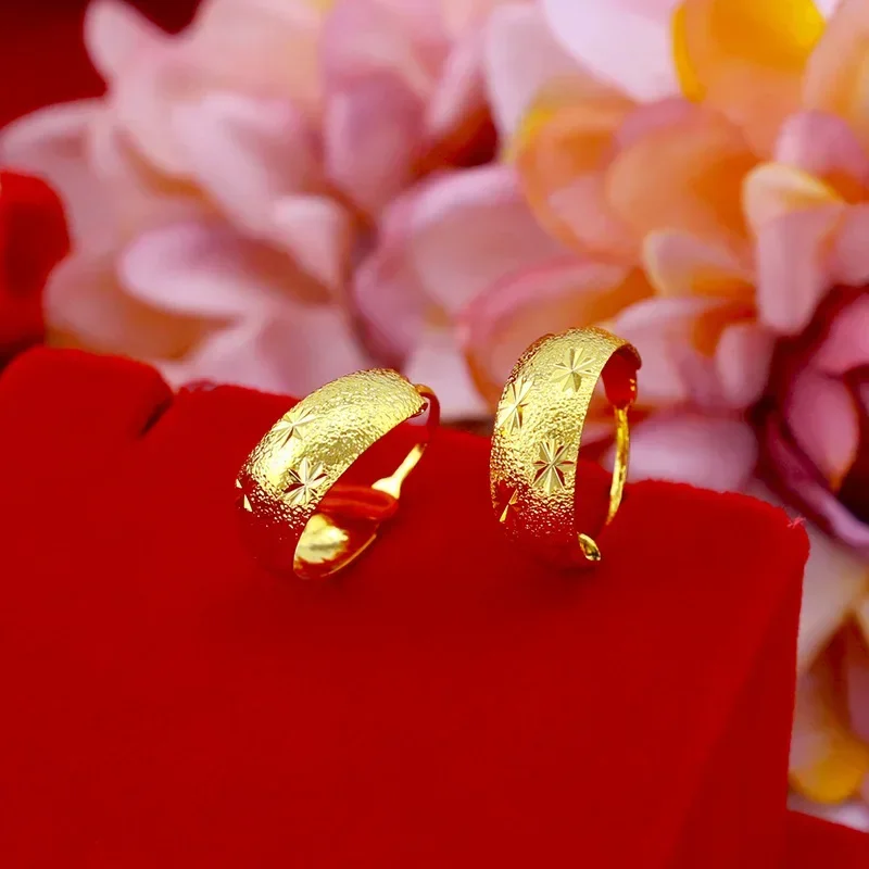 9999 Real Gold 24K Gypsy Earrings, Pure Gold Jewelry Gold Retro Elder Mom Temperament Earrings