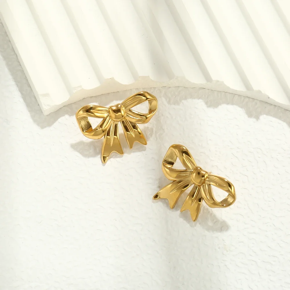 

Joya Love Gold Color Bow Knot Stud Earrings for Women Girls Stainless Steel Waterproof Romantic Wedding Jewelry Accessories