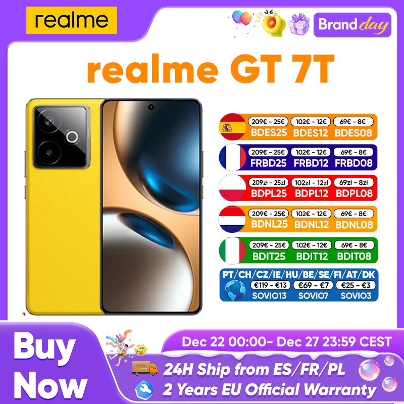 realme GT 7T Smartphone 5G 2025 nouveau Mediatek 8400-Max 7000Mah Titan batterie 120W Ultra Charge 6.8 ''120Hz affichage Version mondiale