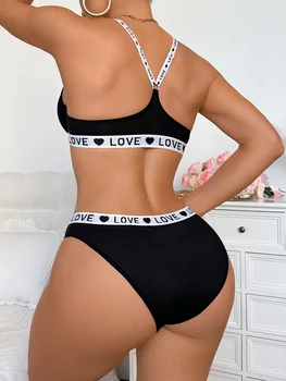 Alternative view of Letter strap underwear set with Push up and Rib Knit