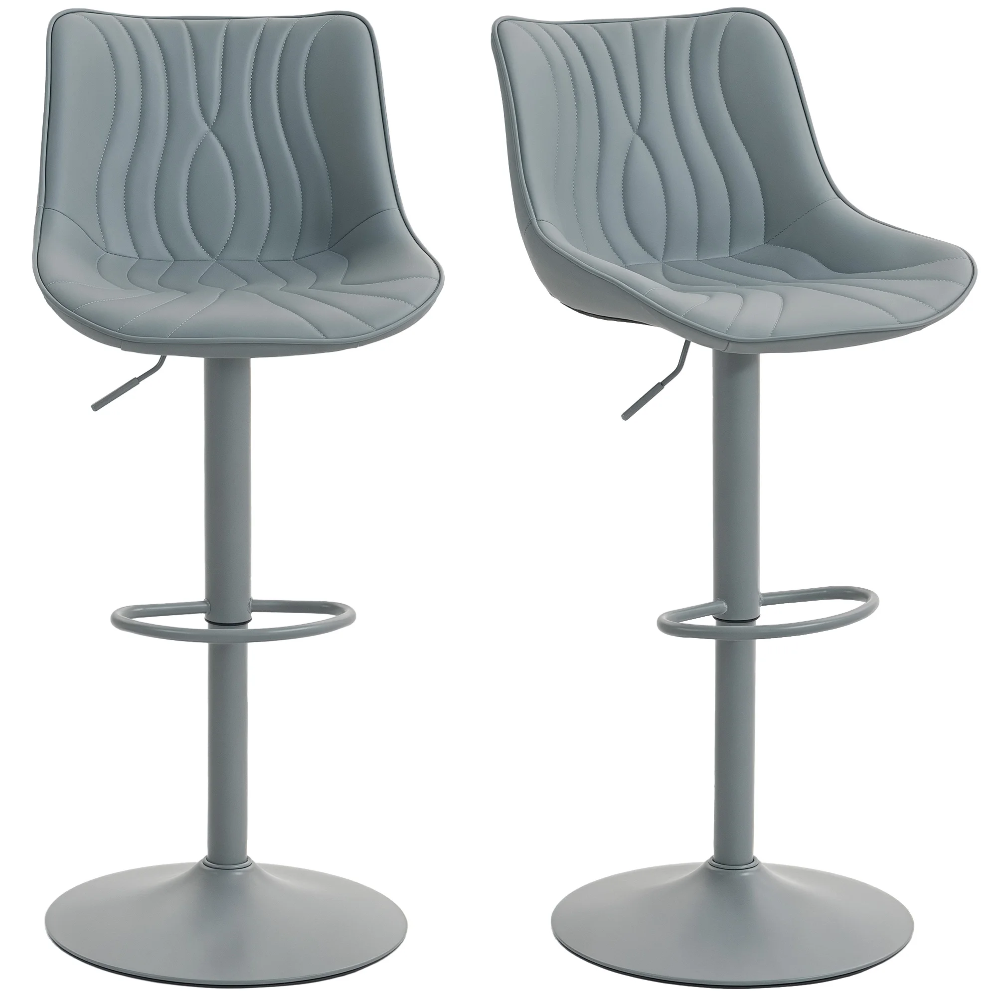 Homcom Lot de 2 tabourets de bar pivotants de cuisine avec hauteur réglable 92-110 cm dossier siège en simili cuir cadre en acier et repose-pieds pour comptoir de salle à manger gris