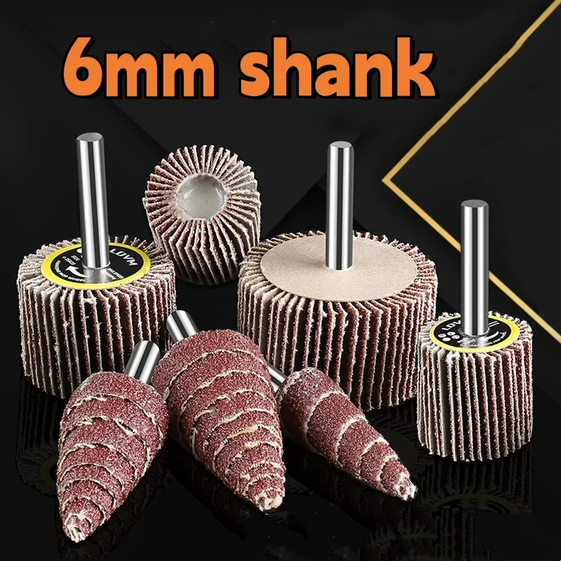 Sandpaper Grinding Head 6mm Shank Tapered/cylinder Impeller Sanding Head for Rotary Tool Electric Grinder Power Polishing Tool