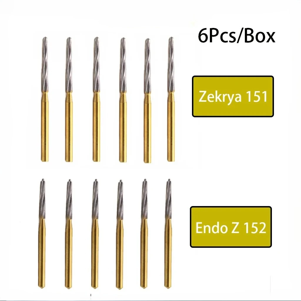 6Pcs Dental Zekrya 151 Endo Z 152 Carbide Tungsten Burs Titanium‑Coated FG 1.6mm Drill Bits for High Speed Handpiece