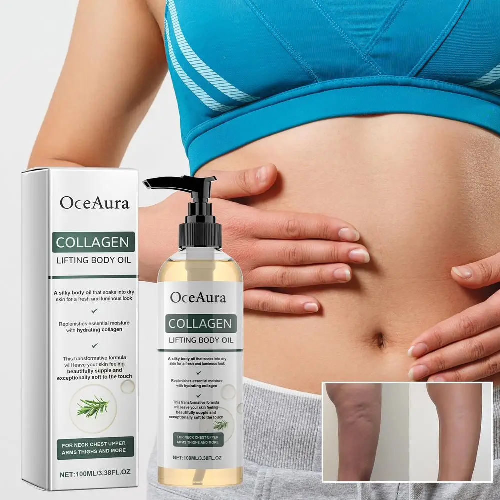 Collagen Firming Body Oil, Hydrating Tightening Massage Essential Oil for Arms Belly Fat Full Body Skin Moisturizing Care