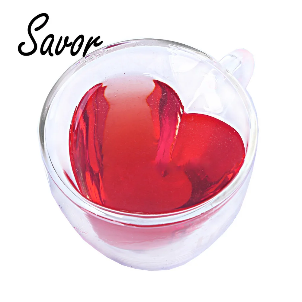 

250ml Heart Love Shaped Tea Beer Mug Juice Cup Coffee Cups Mug Gift Double Layer Glass Mug Heat-Resisting Drinkware