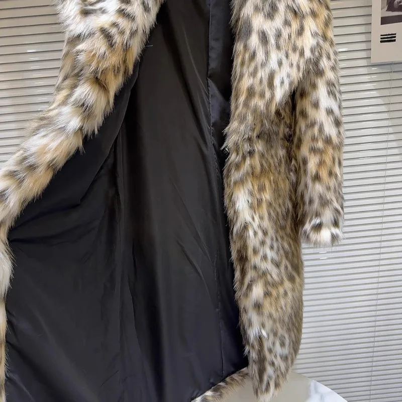 Women Faux Fur Long Coats Jackets Turn Down Collar Leopard Print Coat Thick Warm Y2k Streetwear Jacket Outerwear Autumn Winter