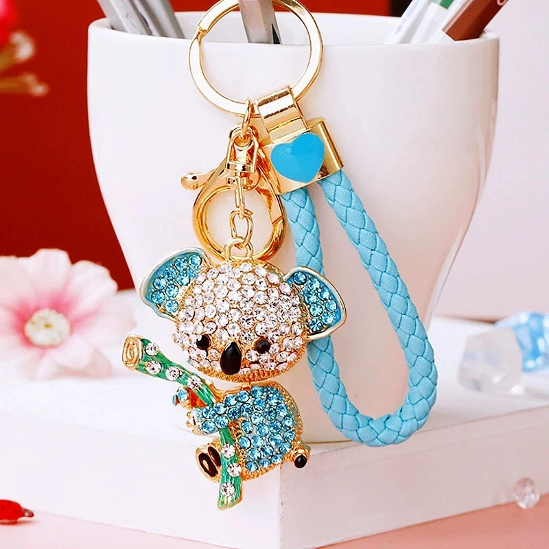Cute Rhinestone Inlaid Koala Pendant Keychain Car Key Ring Holder Bag Charm Lovely Hanging Bag Decoration Jewelry Gift Fashion