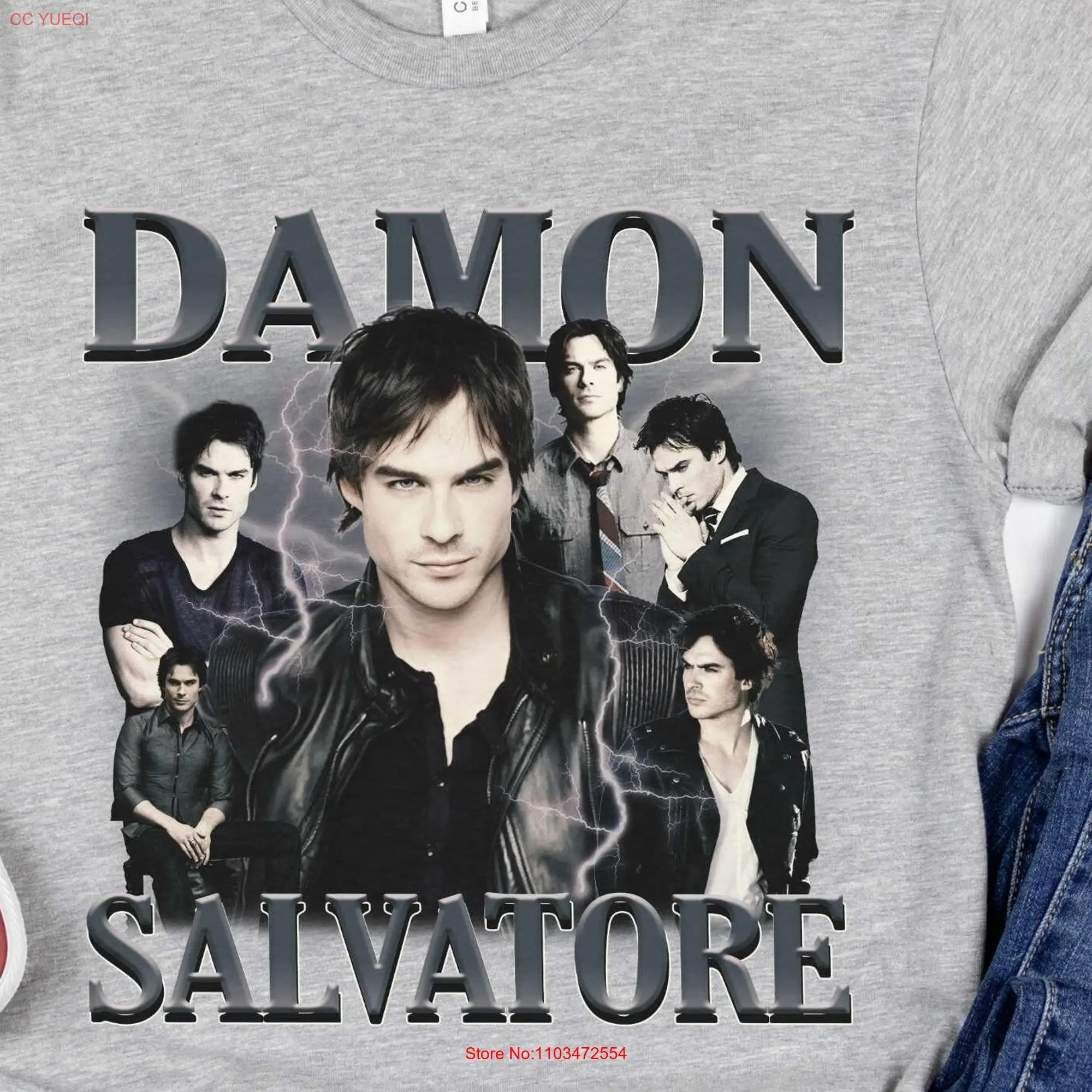 Vampire Diaries Damon Salvatore tribute black version 2 Fan T shirt Cast Mystic Falls Virginia Elena Gilbert