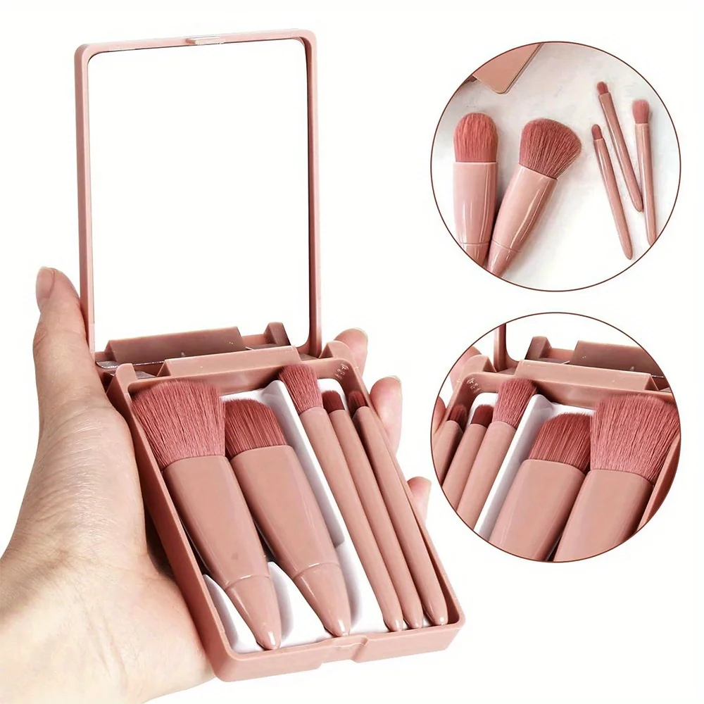 Set di pennelli per trucco a setole morbide e durevoli Strumento di bellezza multifunzionale portatile con scatola di immagazzinaggio a specchio antipolvere Modello Ramadan