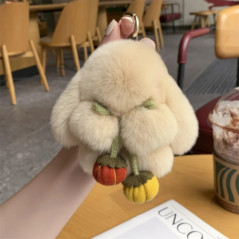 Rabbit Fur Keychain Women Cute Fur Bunny Pompom Trinket Holder Bag Car Key Chain Pendant Decoration Bags Hangings Accessories