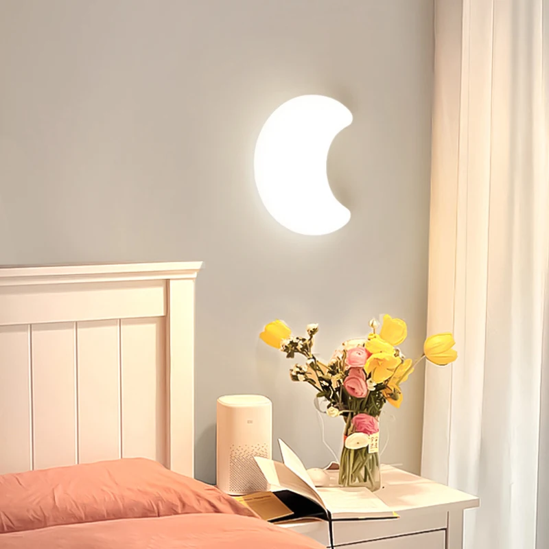 Imagem -03 - Modern Minimalista Lua Led Lâmpadas de Parede Quarto das Crianças Abajur Estilo Creme Quarto do Bebê Menino Menina Quarto